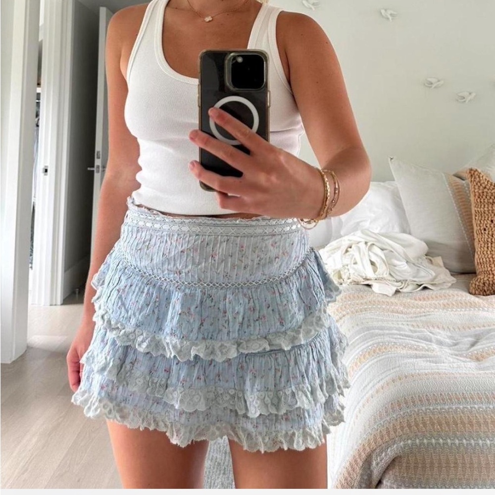 Love shack fancy blue mini skirt size 4